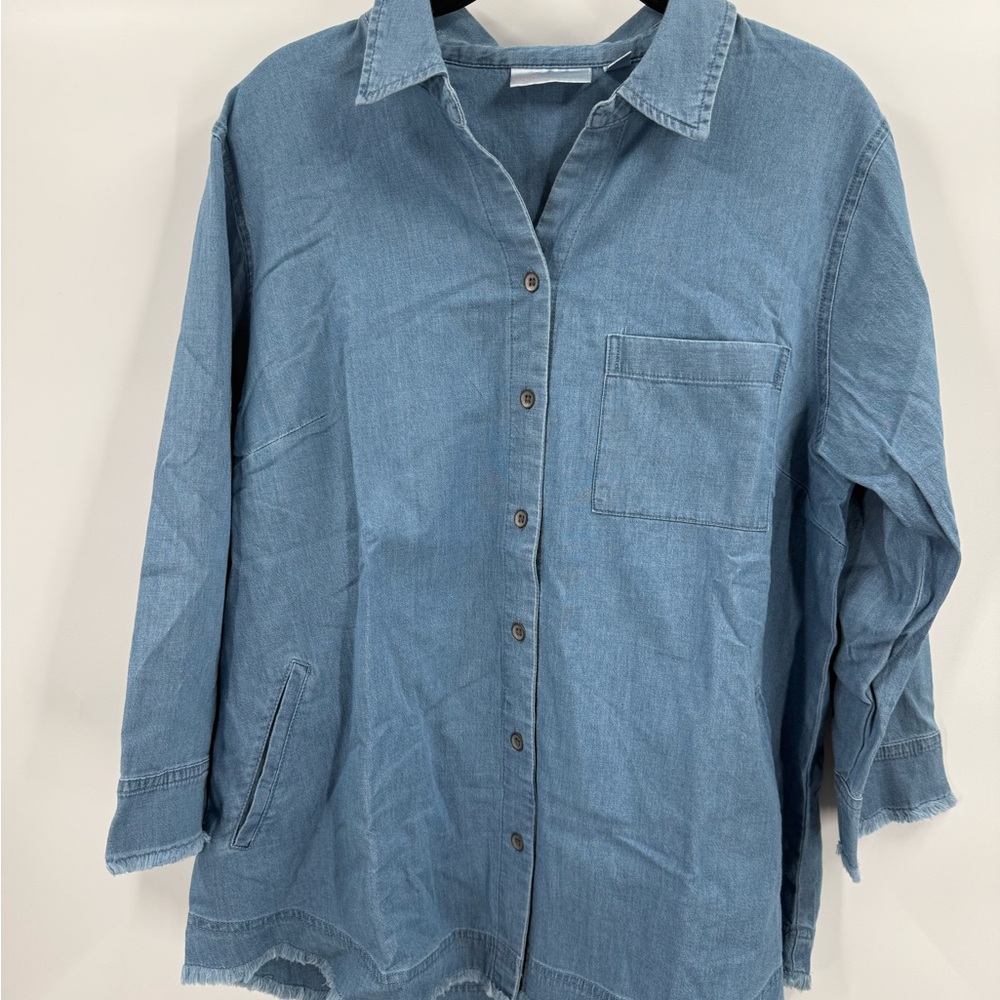 Belle by Kim Gravel Denim/ Chambray Button-Front Top Size M